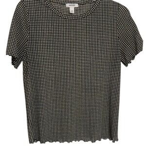 Nine West Houndstooth Ruffle‎ Trim Top Short Sleeve Blouse XS EUC